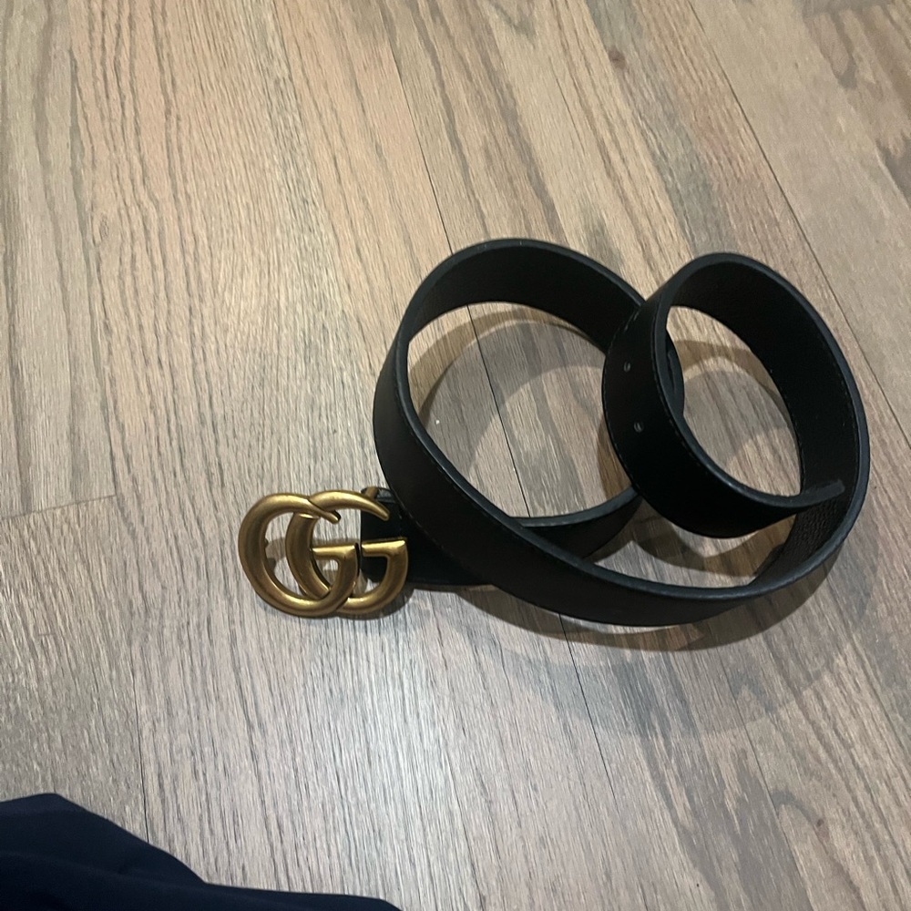 Black Leather Belt with Gold Buckle